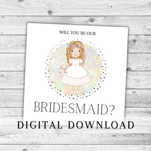 Cartão DIGITAL de proposta de dama de honra. Você será nosso presente para impressão da dama de honra júnior. DOWNLOAD INSTANTÂNEO Cartão de Casamento