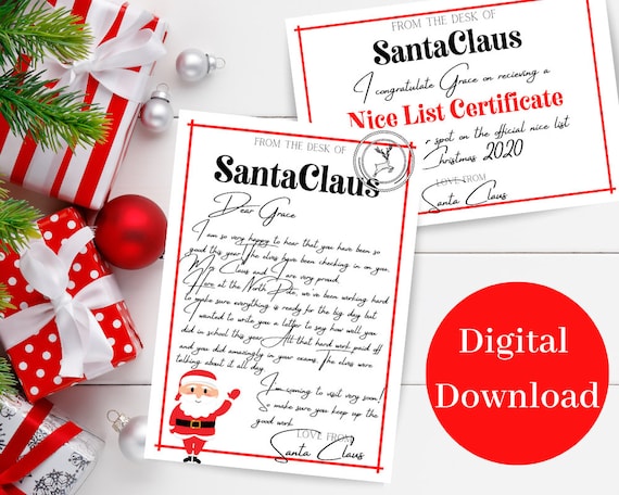 Personalised and Editable Letter From Santa and Nice List