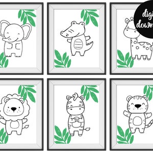 Set of 6 Safari Animal Prints. Nursery Decor. Baby Bedroom Forest Theme Art. Jungle Animals Digital Download