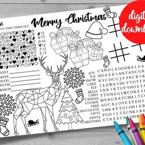 Kinder-Weihnachts-Box-Füller. Kinder Party Bag Favors Aktivität Tischspiele. XMAS Digitale Malseite. Kinder Untersetzer
