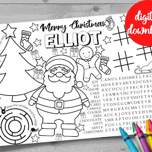 Kinder Personalisierte Weihnachts Platzset. Weihnachtsabend Box Füller. Kinder Weihnachtsparty. Tischdekoration Spiele. Strumpfstopf. Weihnachtspuzzle