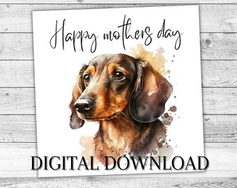 Cartão DIGITAL feliz do dia das mães do Dachshund. Presente para impressão para mãe/mãe de cachorro. DOWNLOAD INSTANTÂNEO Cartão Quadrado