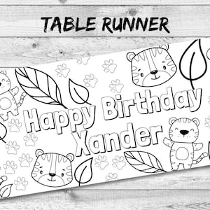 Personalised Happy Birthday DIGITAL Tiger Table Runner. Childrens Party Ideas. Colouring Table Cover