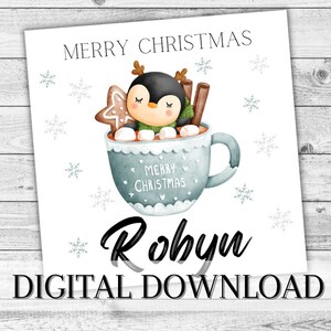 Carte NUMÉRIQUE de renne de Noël personnalisée. Mignon fille fils cadeau imprimable. TÉLÉCHARGEMENT INSTANTANÉ Salutations de saison
