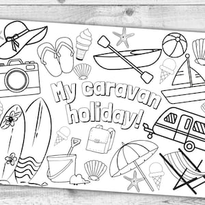 My Caravan Holiday Printable Colouring Page. Instant Digital Download Activity For Kids. Journey Travel Game