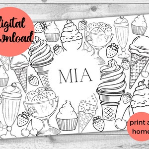 Kids Ice Cream DIGITAL Colouring Page. Wedding Place Name Setting. Activity Placemat. Kids Table. Childrens Favour. Birthday Party Bag Fill