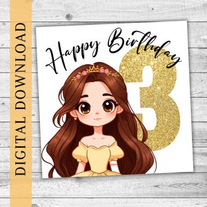 Prinses geïnspireerd gepersonaliseerde leeftijd Instant digitale kaart. Schattige dochter, kleindochter afdrukbare verjaardagscadeau. Digitale PNG PDF-download