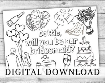 Will You Be Our Bridesmaid DIGITAL Colouring Page for Proposal Box. PRINTABLE Gift for Junior Bridesmaid or Flower Girl Bridal Party