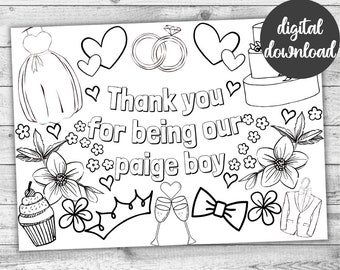 Thank You For Being Our Paige Boy Printable Colouring Page. Wedding Party Gift for Kids. Digital Paige Boy Proposal