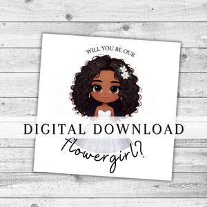 Carta DIGITALE proposta fiore ragazza. Ragazza cartone animato sarai il nostro regalo stampabile damigella dei fiori. DOWNLOAD IMMEDIATO Partecipazione di nozze
