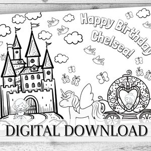 Personalisierte DIGITALE Prinzessin Geburtstag Ausmalseite. Kinder party Tasche Filler. Jungen und Mädchen Spiele. Digitale Ausmalaktivität