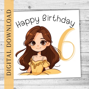 Cartão digital instantâneo personalizado inspirado na princesa. Filha fofa, presente de aniversário para impressão da neta. Baixar digital PNG PDF