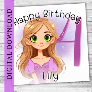 Personalisierte Name und Alter Princess Inspired DIGITAL Karte. Süße Tochter, Enkelin Geburtstagsgeschenk. Digitaler PNG PDF Download