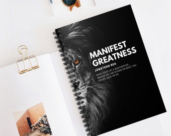 Personalized Notebook Manifest Greatness Lion,Manifestation Journal, Gift for Entrepreneur, Lion Journal, Lion Notebook, GIFT FOR HIM