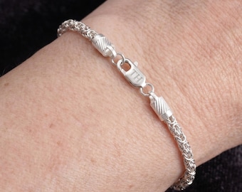Solid Sterling Silver Byzantine Bracelet, Custom Chain for Women, Gift for Her, Men Minimalist Everyday Stackable Jewelry