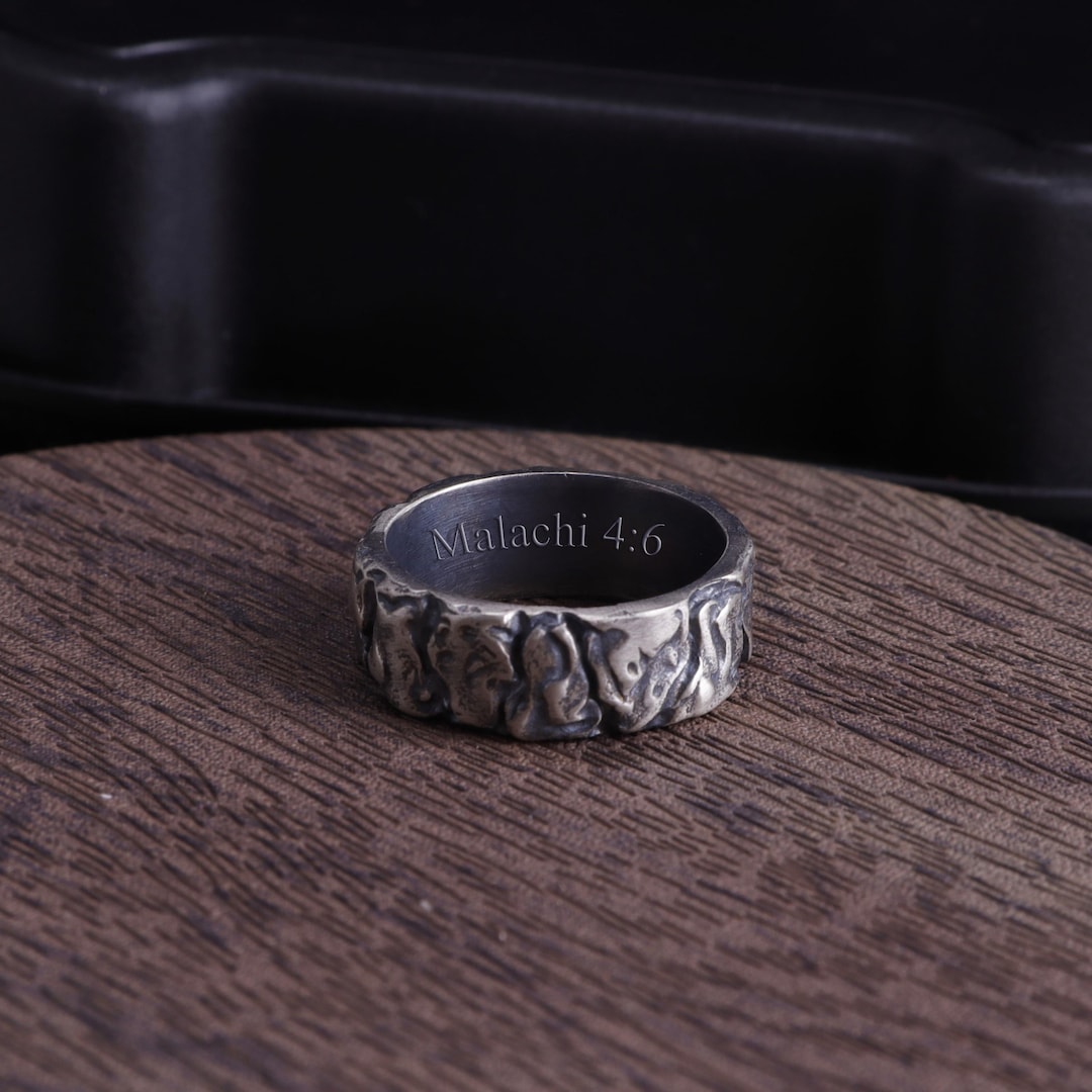 Custom Engraving Men's Textured Silver Ring, Handcrafted Rustic Band ...
