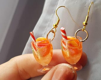 Ohrringe, 3D,Cocktail,orange, Spritz Orange Ohrringe,Cocktail Orange Ohrringe,spritz orange,