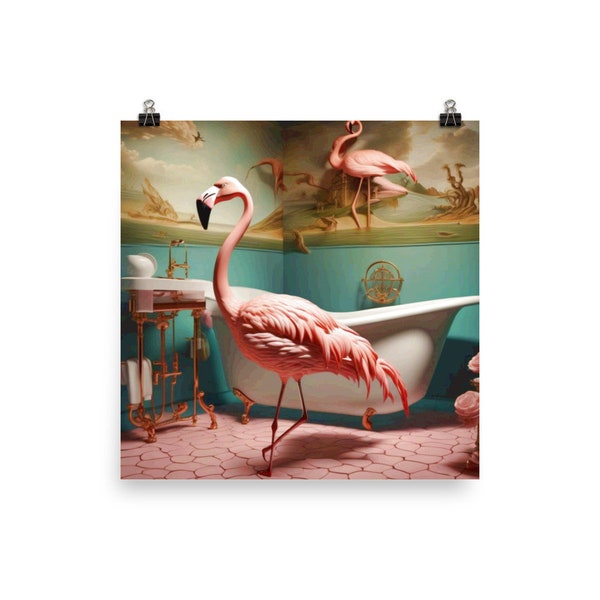 Fotopapier Poster, Flamingo, Badewanne, vintage, surrealismus, pastell, retro