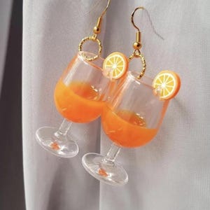Ohrringe, 3D,Cocktail,orange, Spritz Orange Ohrringe, Orange-aperoli,Ohrringe,spritz orange, gold