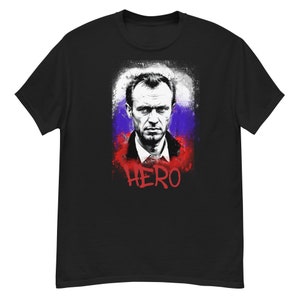 Classic men's t-shirt, navalny, hero, rip, graffiti, Alexei Navalny, flag