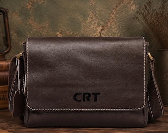 Leather Messenger Bag for Men, Vintage Laptop Shoulder Bag, Business Briefcase, Office Work Bag, Classic Crossbody Bag for Professionals