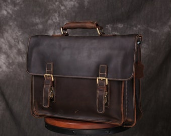 Handmade Leather Messenger Bags for Men Women Mens Briefcase Handbag Men Leather Shoulder Bag School Laptop Bag Leather Satchel Best Gift