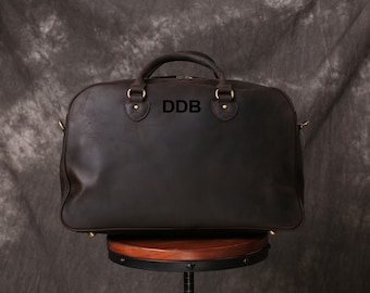 Personalized Mens Travel Bag Leather Duffel Bag Full Grain Premium Leather Weekender Brown Holdall Overnight Bag Groomsman Gift Bestman Gift
