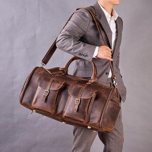 Sac à vêtements en cuir personnalisé : sac pour costume de voyage, bagage à main le week-end