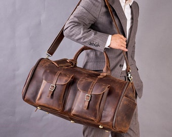 Personalized Leather Garment Bag Travel suit bag for men,holdall for suit, garment bag, weekend bag for groomsmen,carry on suit bag