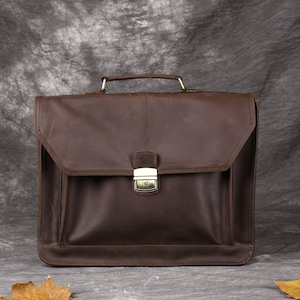 Personalized Leather Briefcase, Full Grain Leather Briefcase, Laptop Messenger Bag, Brown Shoulder Bag, Leather portfolio, Father&#39;s Gift