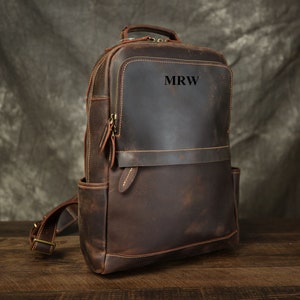 Vintage Leather Backpack, Brown Leather Backpack, Rucksack, Personalized Men Leather Backpack, Hipster Backpack gifts for him her image 2