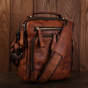 Sac messager en cuir pour homme Sac à bandoulière en cuir pleine fleur cartable Sac à bandoulière pour homme Sac à main pour iPad 10,2 pouces Noël Gfits