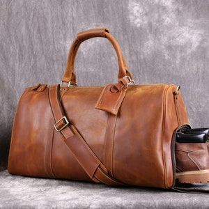 Full Grain Leather Duffle Bag With Shoe Compartment Personalized Mens Travel Bag Weekend Luggage Bag Unique Christmas Gifts,Carry-on Bag