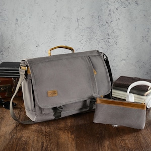 Messenger Bag 15.6 Inch Laptop Bag, Computer Bag Canvas Water-resistant Shoulder Bag, Premium Briefcase & Toiletry Bag Combo Set, Work Bag.