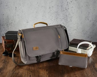 Messenger Bag 15.6 Inch Laptop Bag, Computer Bag Canvas Water-resistant Shoulder Bag Work Briefcase Bookbag for College (15.6", Dark Gray)