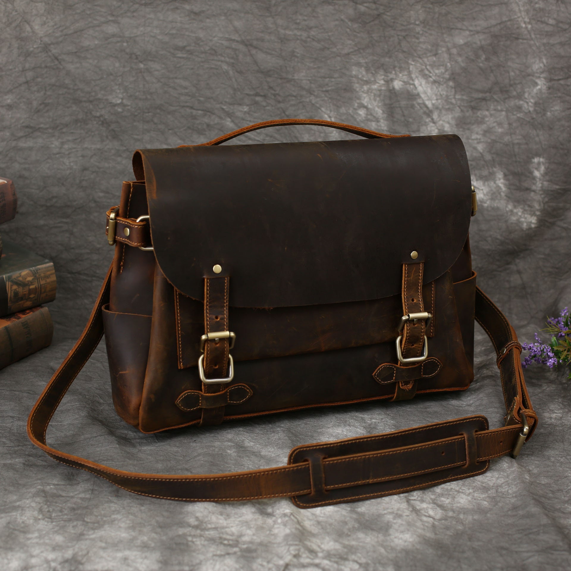 Leather Laptop Messenger Bag Personalized Full Grain Leather - Etsy