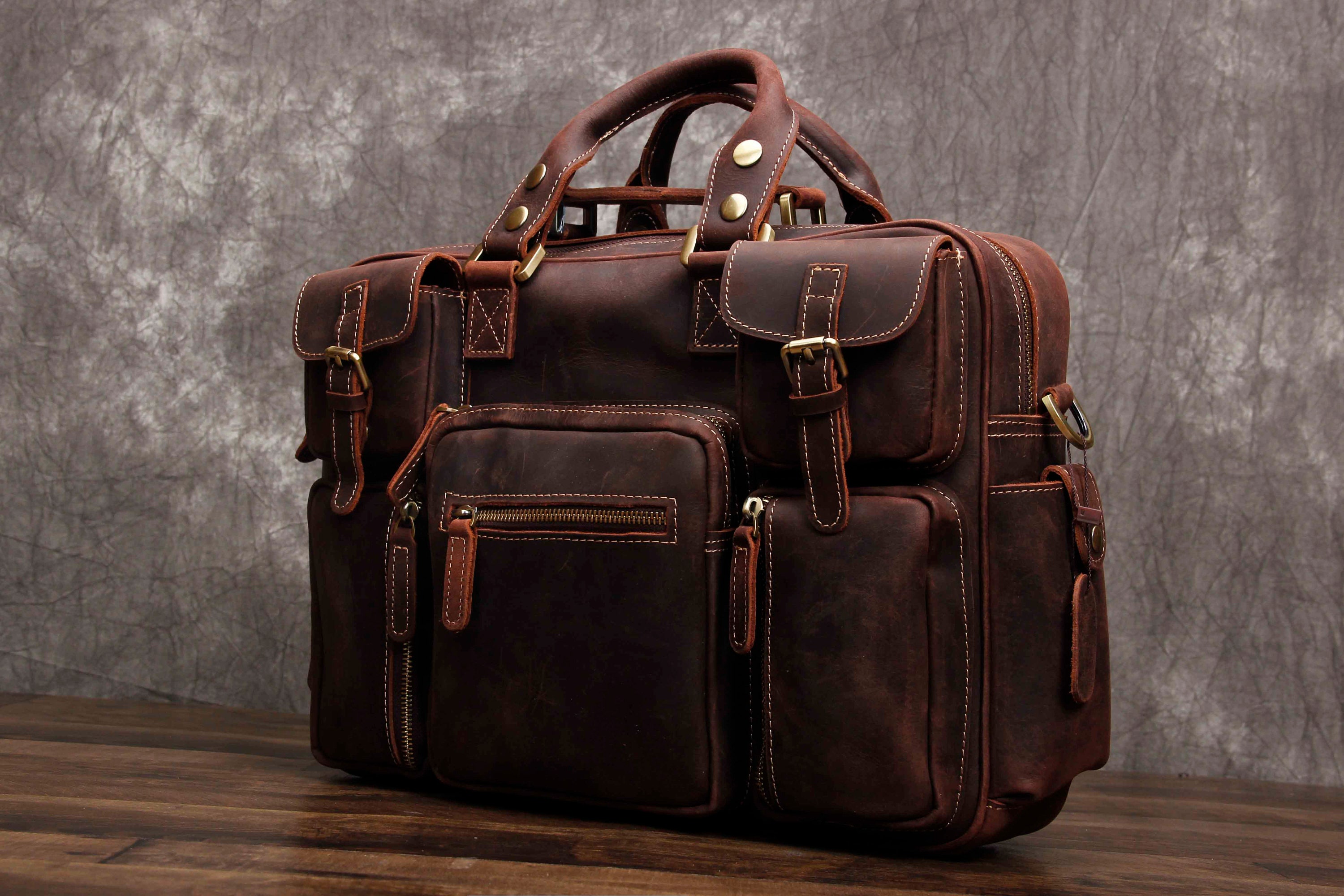 Full Grain Leather Briefcase for Men Business Travel Messenger - Etsy