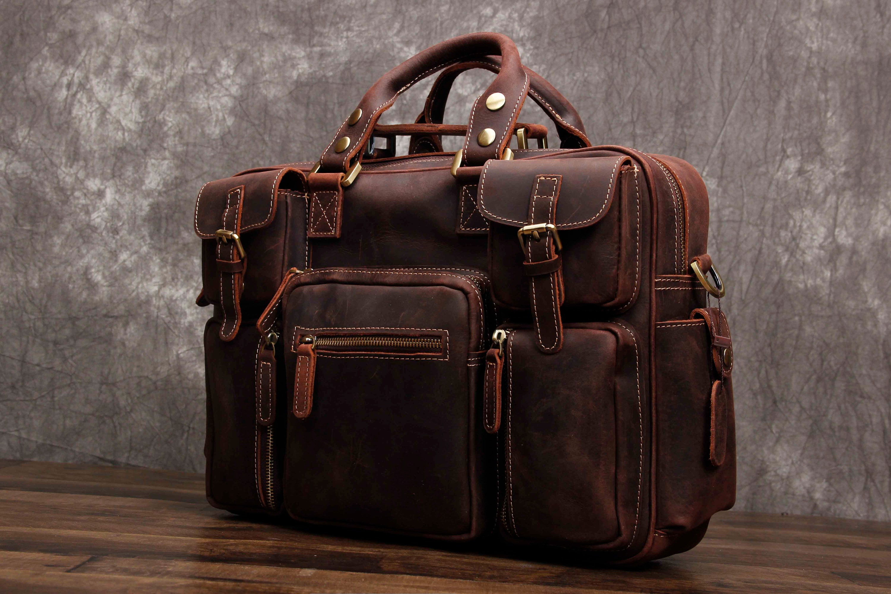 Full Grain Leather Briefcase for Men Business Travel Messenger Etsy