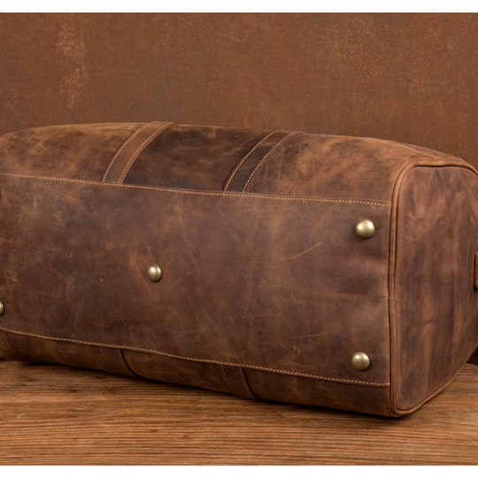 Disover Groomsmen Gifts Distressed Leather Duffle Bag With Shoe Compartment Rustic Large Travel Bag