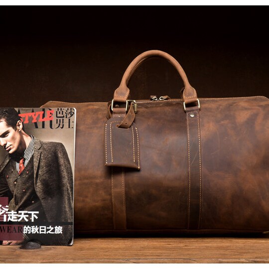 Disover Groomsmen Gifts Distressed Leather Duffle Bag With Shoe Compartment Rustic Large Travel Bag