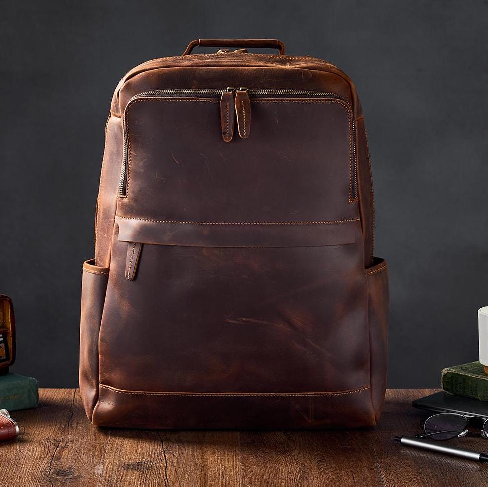 designer brown leather mens backpack Laptop for Work for Men The Real Leather Co Our COO Vintage Leather Backpack, Brown Leather