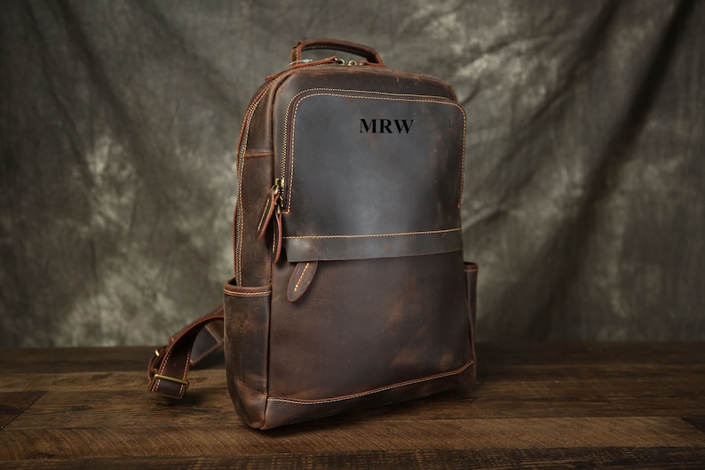 Vintage Leather Backpack, Brown Leather Backpack, Rucksack, Personalized Men Leather Backpack, Hipster Backpack gifts for him her image 2