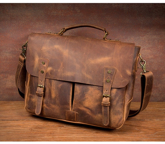 Mens leather messenger bag, Personalized leather bag for man