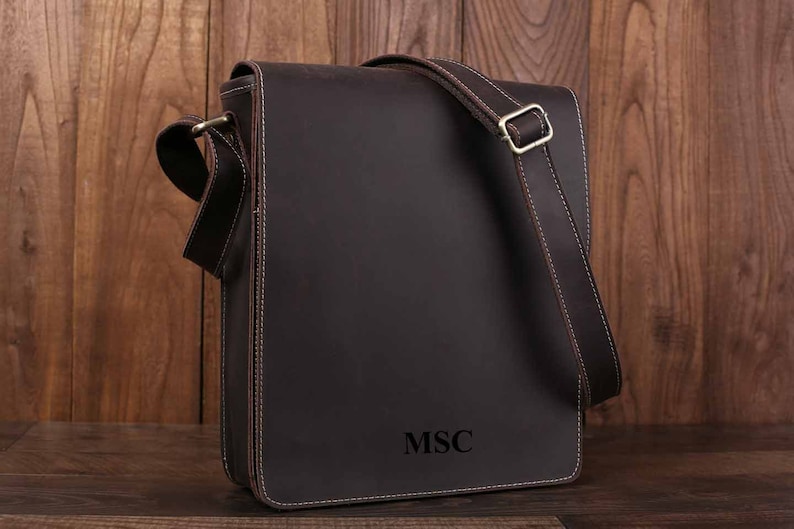 Personalized Full Grain Leather Messenger Bag For Men Vintage Leather Flapover Satchel Bag Fit 10 Laptop Crossbody Bag Christmas Gfits