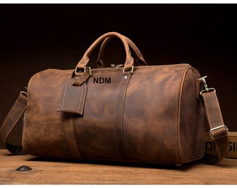 Personalized Distressed Leather Duffle Bag: Handmade Rustic Travel Holdall