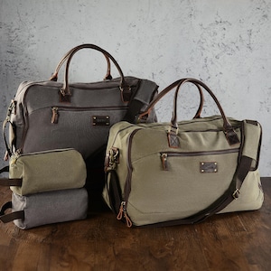 Personalized Waterproof Canvas Leather Duffle bag, Carry on Weekender Overnight Bag for Men, Travel Duffel Bag & Toiletry Bag Combo Set.Gift