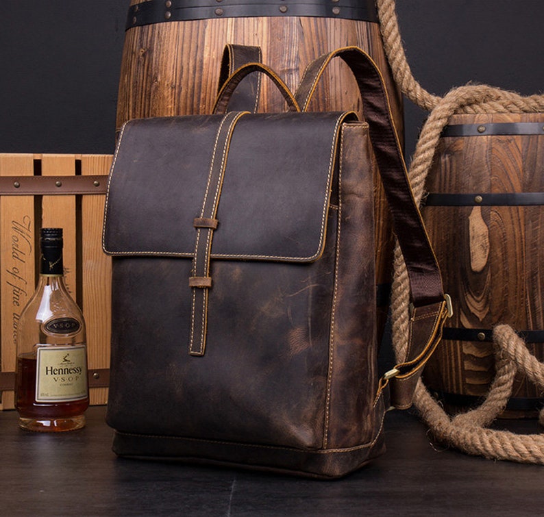 Personalized Leather Backpack Full Grain Leather Rucksack Mens Etsy