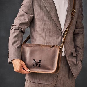 Bolso bandolera de piel de grano completo, bolso bandolera, bolso tipo cartera, bolso de piel personalizado, regalo de Navidad, el mejor regalo para hombres, cuero vintage