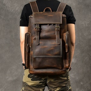 Full Grain Leather Men Backpack Personalized Vintage Laptop - Etsy