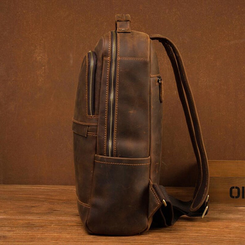 Vintage Leather Backpack, Brown Leather Backpack, Rucksack, Personalized Men Leather Backpack, Hipster Backpack gifts for him her image 8